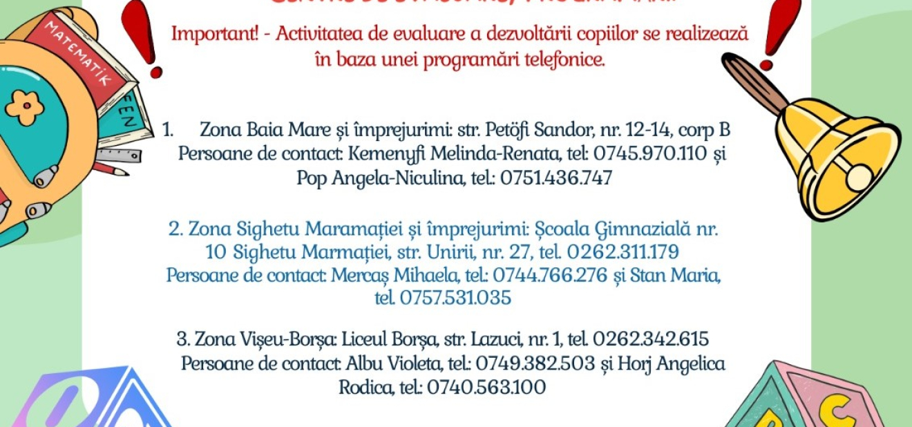 Evaluarea dezvoltării psihosomatice în vederea înscrierii în clasa pregătitoare